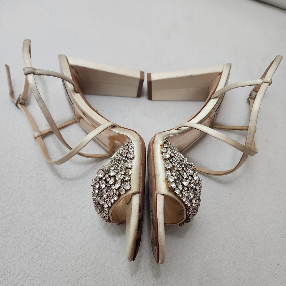 Badgley Mischka Rose Gold Jeweled Ankle-Strap Heels - Picture 7 of 10